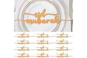 QUEEKAY 12 Pieces Ramadan Wood Sign Ramadan Mubarak Plate Setting Plate Sign Ramadan Kareem Wooden Ornament Islamic Table Decor for Eid Ramadan Islamic Home Party Decor (Eid Style)