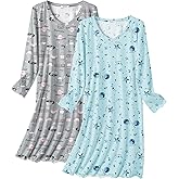 Ekouaer Cotton Nightgowns for Women 2 Pack Night Gown Long Sleeve Sleepshirts V Neck Night Shirt Soft Sleepwear