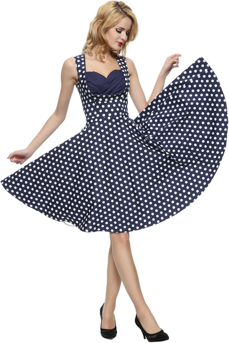 Maggie Tang Women's 50's Floral Vintage Bridemaid Dress Navyblue and White  S at Amazon Women's Clothing store