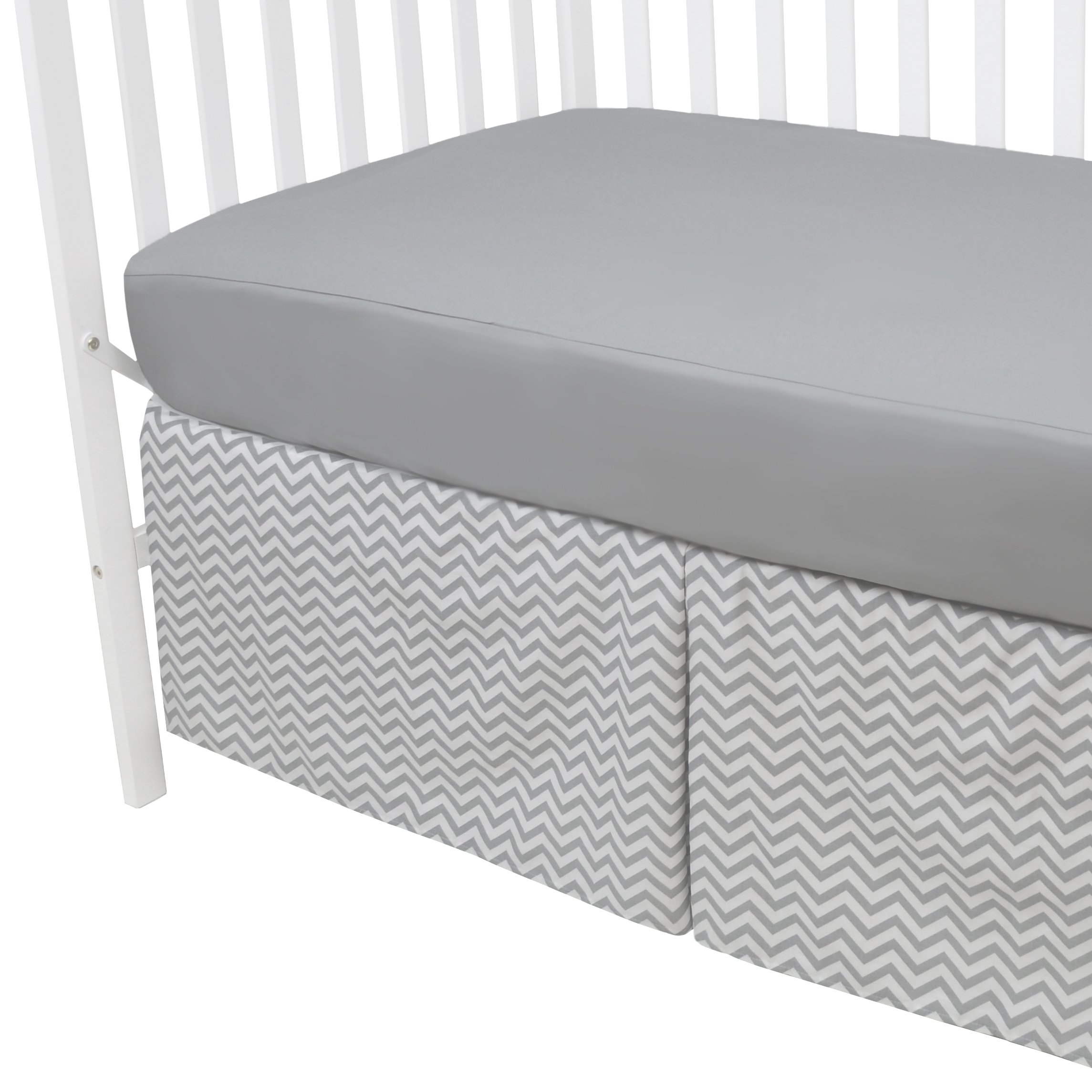 100% Cotton Tailored Crib Skirt with Pleat, Gray Zigzag, for Boys and Girls