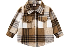 URMAGIC Toddler Baby Boy Girl Shirt Flanne Jacket Plaid Long Sleeve Button Down Shirt Kids Fall Winter Shacket Kids Coat