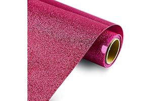 HTV Glitter HTV Vinyl by KISSWILL, 10 Inch X 6 Feet Heat Trasnsfer iron on Vinyl Rolls for T-Shirts (Rose Red)
