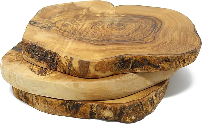 Benera Topfuntersetzer aus Olivenholz Rundes Rustikales 3er Set Natur