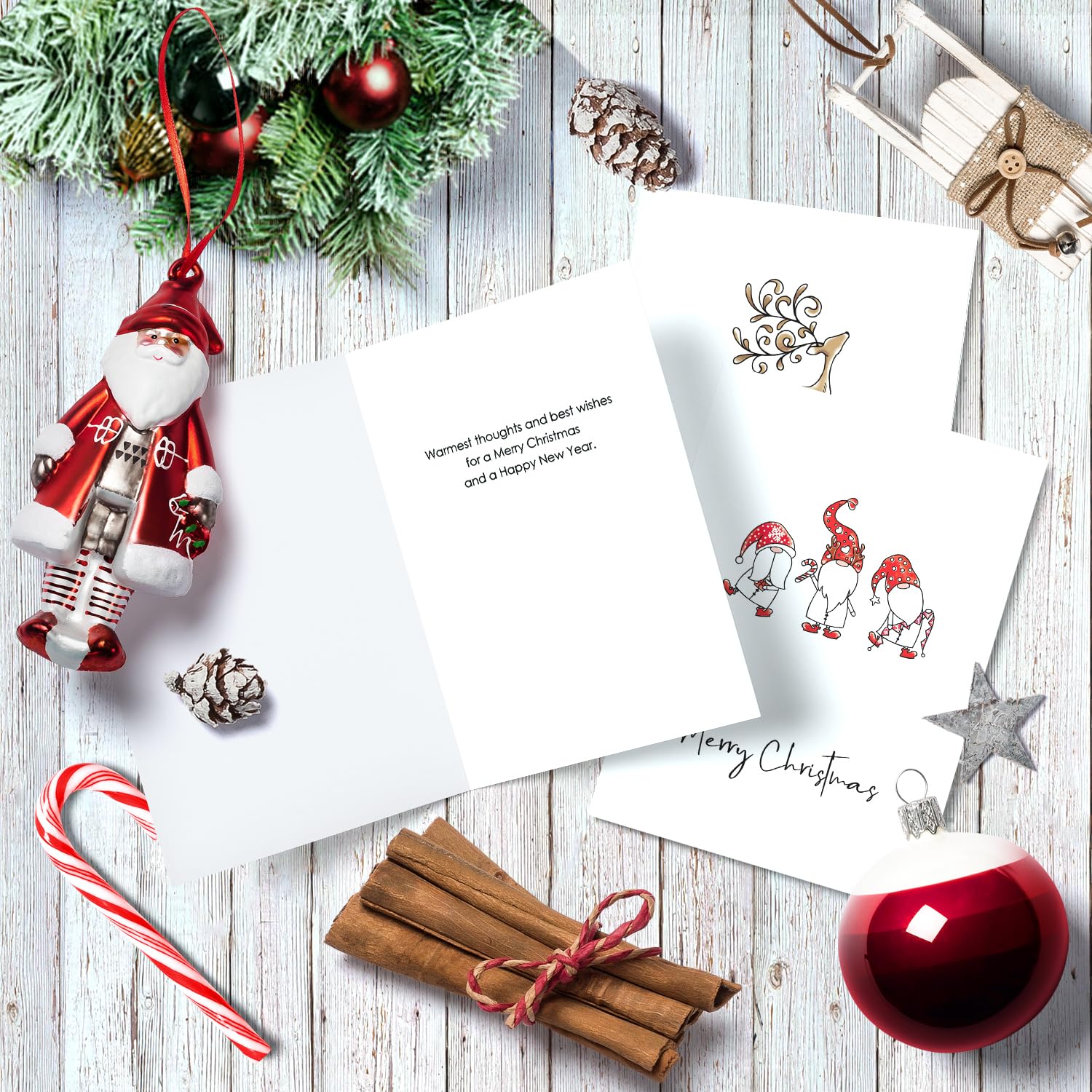 BGTCARDS Christmas Cards - Pack of 24, 6 Assorted Designs Merry Christmas Cards with Envelopes - Bulk Boxes card - Perfect to Send Warm Holiday Wishes to Friends and Family - 4