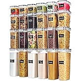 Airtight Food Storage Containers with Lids, Vtopmart 24 pcs Plastic Kitchen and Pantry Organization Canisters for Cereal, Dry Food, Flour and Sugar, BPA Free, Includes 24 Labels,Black
