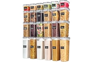 Airtight Food Storage Containers with Lids, Vtopmart 24 pcs Plastic Kitchen and Pantry Organization Canisters for Cereal, Dry Food, Flour and Sugar, BPA Free, Includes 24 Labels，Black | For Cereal Pasta Snack Flour Sugar, BPA Free, Airtight Seal, Multiple Sizes, Dishwasher Safe (Not Lids), Includes 24 Labels