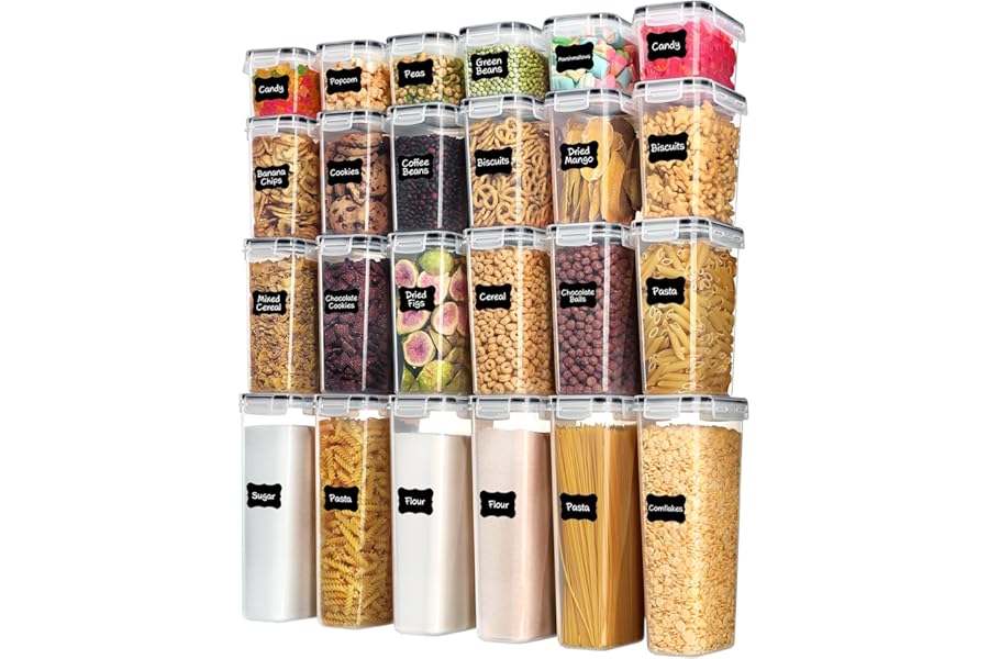 Airtight Food Storage Containers with Lids, Vtopmart 24 pcs Plastic Kitchen and Pantry Organization Canisters for Cereal, Dry