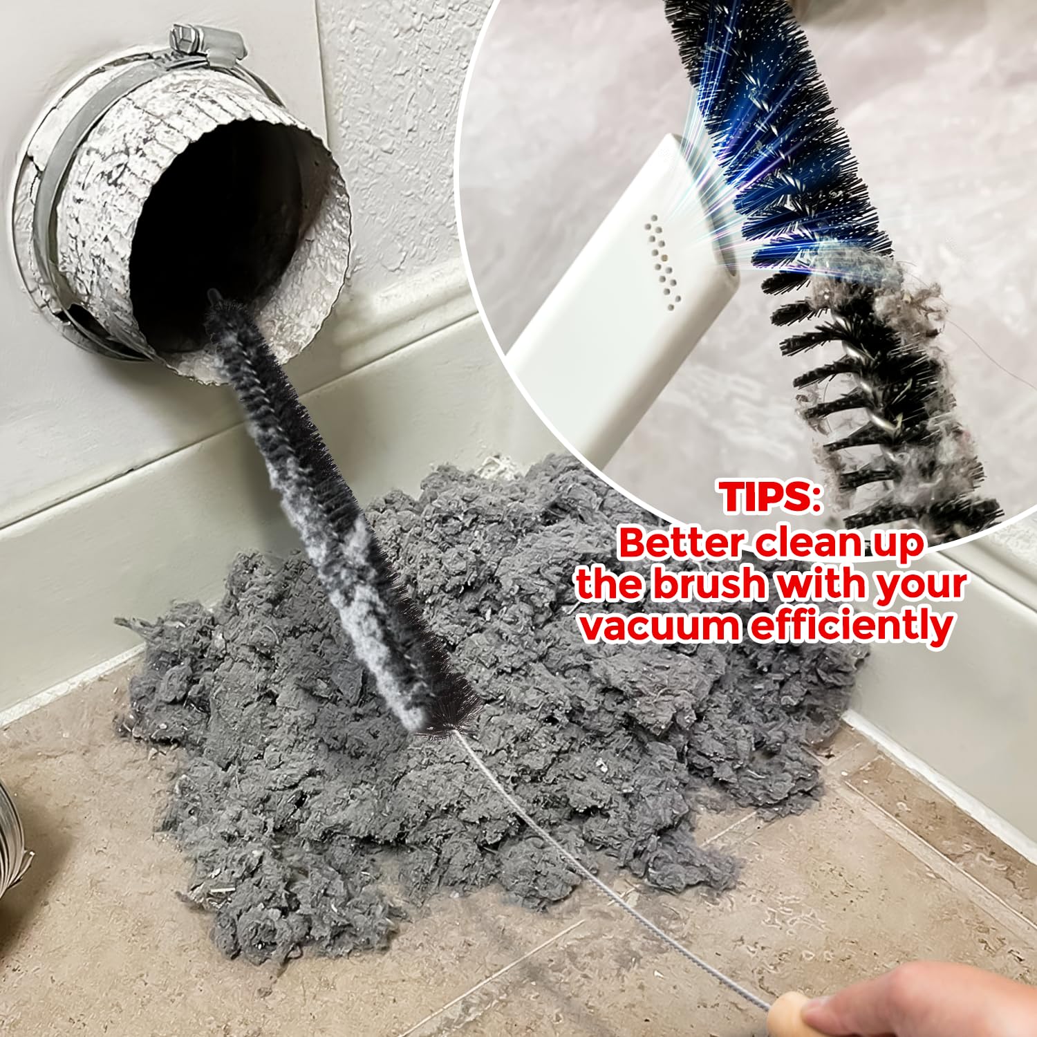 Holikme Dryer Vent Cleaner Kit 2 Pack - Household Cleaning Supplies 304 Stainless Steel Dryer Lint Brush Home Essentials for Lint Trap Dust Vacuum Brush