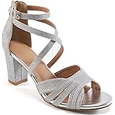 Ecetana Womens Heels Sandals Dressy: Chunky Strappy Block High Heels for Wedding Party Summer Comfortable Walking Shoes