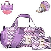 Vogewood 7 Year Old Girl Birthday Gift, Girls Travel Duffel Bag, Kids Initial Overnight Bags with Shoe Compartment, Personalized Gym Ballet Dance Bag with Makeup Pouch, Gift for Sister (Letter E)