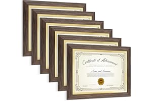 Venusmiles 8.5 x 11 Diploma Certificate Frame with Gold Rim, Degree Document Picture Frame for Wall and Tabletop Display - Award Graduation, Walnut, 6 Pack