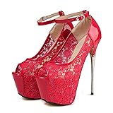 getmorebeauty Women's Red Lace Flower Strappy