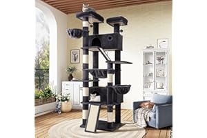 SHA CERLIN 81in Multi-Level Tall Cat Tree Tower for Indoor Kitties/Larger Cat Condo Furniture with Hammock/Cozy Pussycat Perches/Sisal Scratching Posts/Pet House/Wide Base/Dark Grey