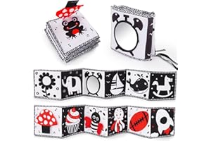 THREMHOO Black and White High Contrast Toys for Baby 0-3 3-6 months Infant Tummy Time Soft Book Sensory Musical Toy 0-2-4-6 month Babies Brain Development Crinkle Book Mirror Newborn Christmas Stocking Stuffer