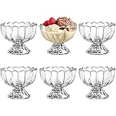 KMwares 6PCs Set 5oz Small Cute Footed Tulip Glass Dessert Bowls/Cups - Perfect for Dessert, Sundae, Ice Cream, Fruit, Salad, Snack, Cocktail, Condiment, Trifle and Christmas Holiday Party (Clear)