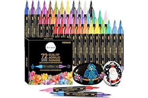 Art+soul 72 Colors Acrylic Paint Pens, 36 Pack Dual Tip Acrylic Paint Pens Markers for Rock Painting, Wood, Stone, Canvas, Ce