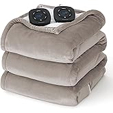 Bedsure Electric Blanket Queen Size - Dual Control Heated Blanket Queen, Fast Heating with 10 Time Settings & 10 Heat Settings, Warm Gift for Grandma (84x90 inches, Taupe)