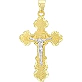 Jewelry America Solid 14K Two Tone Gold Eastern Orthodox Save and Protect Cross ICXC Crucifix Pendant