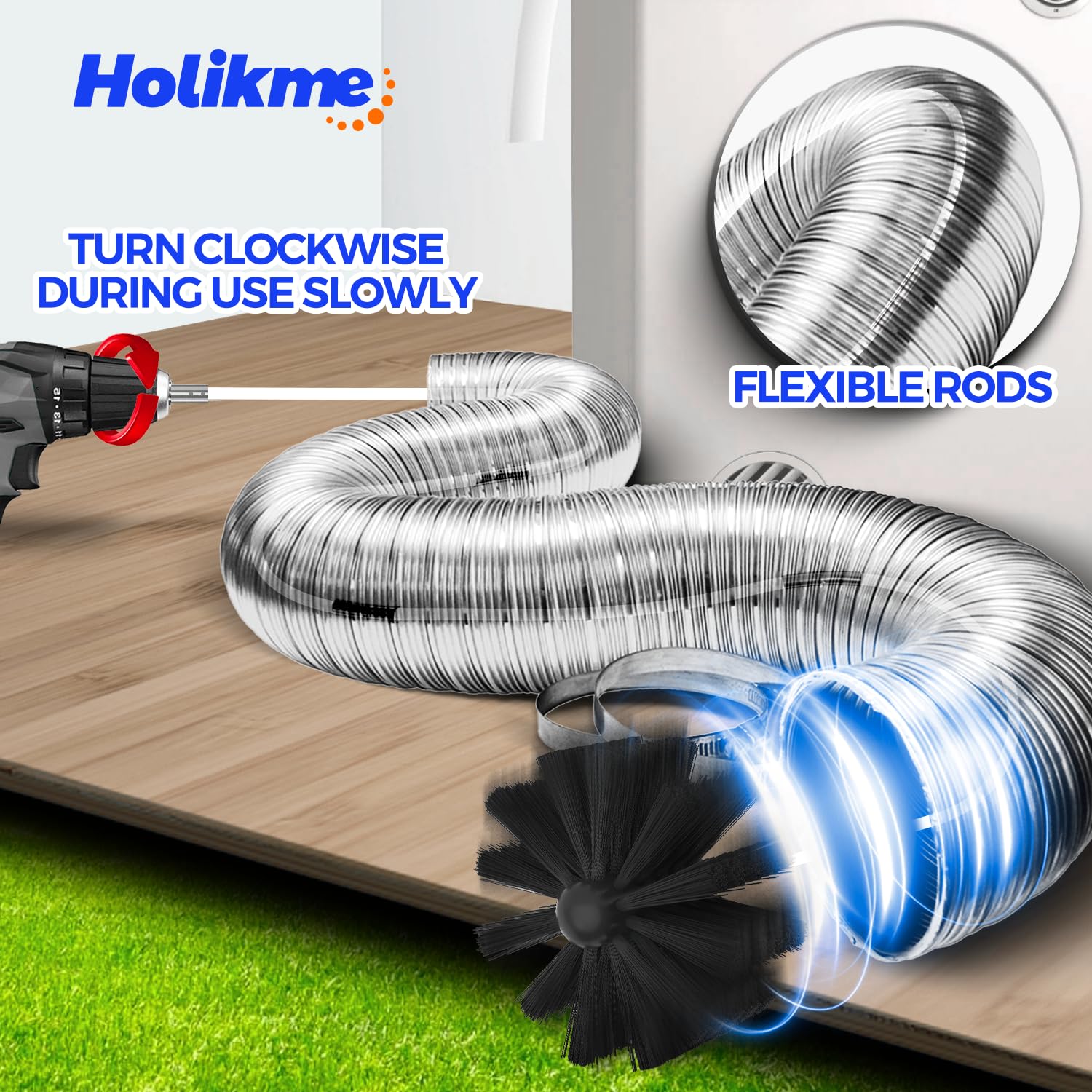 Holikme 40 Feet Dryer Vent Cleaner Kit, Flexible Lint Brush with Drill Attachment, Extends Up to 40 Feet for Easy Cleaning, Synthetic Brush Head, Use with or Without a Power Drill