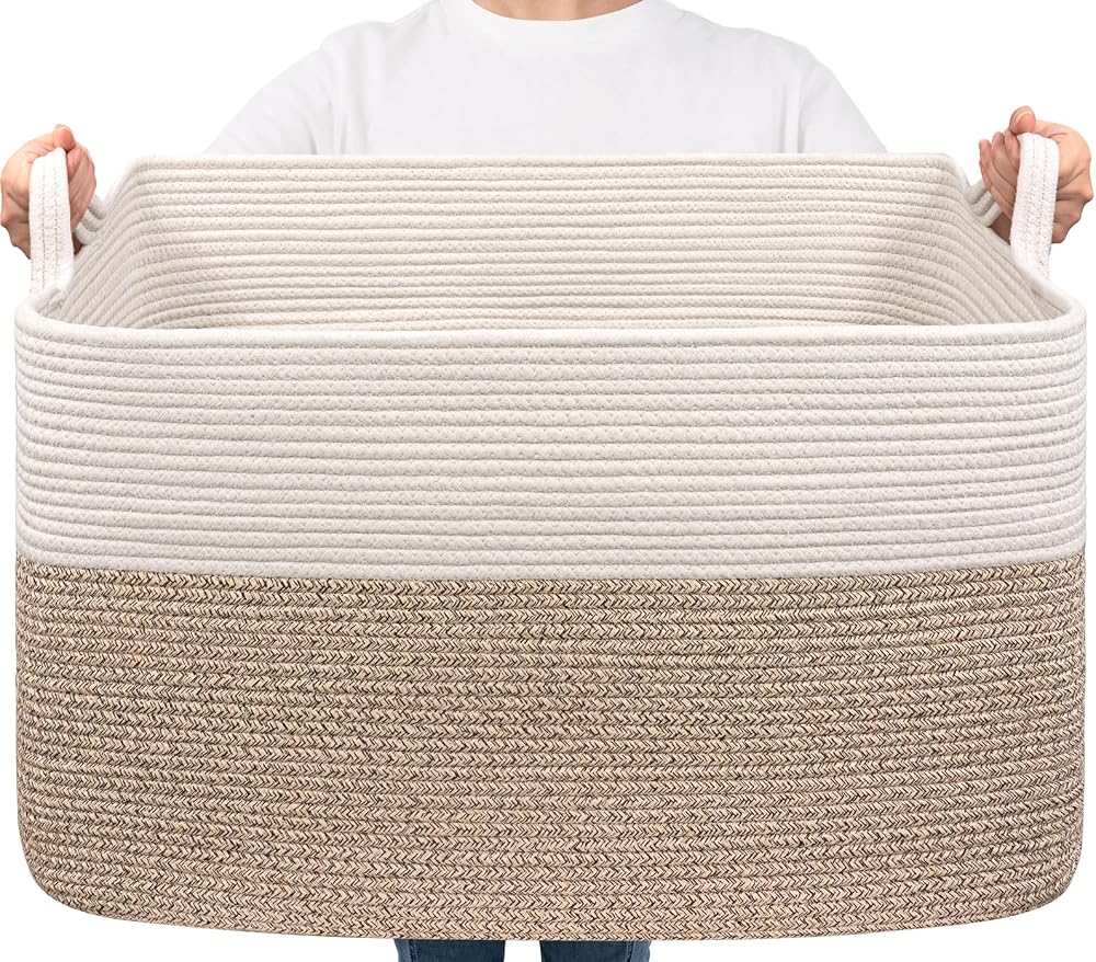 TIMEYARD Extra Large Storage Basket 85L Rectangle Cotton Rope Brown 60x40x35 cm