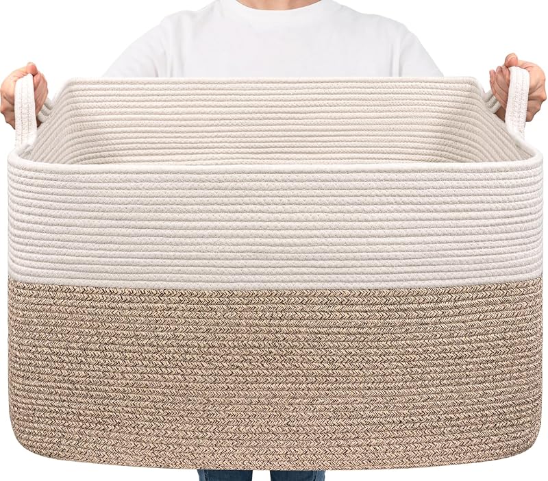TIMEYARD Extra Large Storage Basket 85L Rectangle Cotton Rope Brown 60x40x35 cm