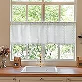 Deeprove Boho Valance Kitchen Short Curtain, Textured Striped Drape Light Filtering Tier Embroidered Chic Window Treatment fo