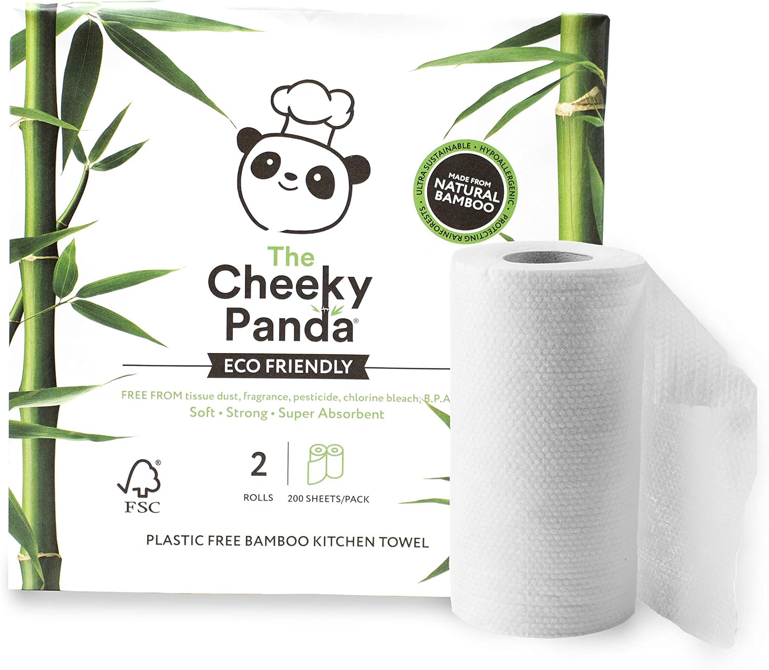 The Cheeky Panda Bamboo Kitchen Roll, White, 2 Count (Pack of 1)