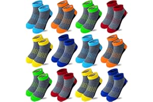 Tsmollyu 12 Pairs Boy Half Cushioned Low Cut Ankle Athletic Cotton Socks for Little Big Kids Age 3-10