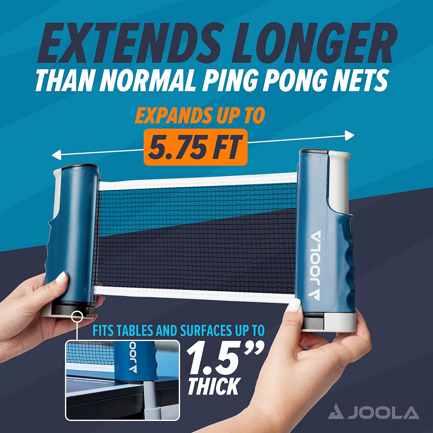 JOOLA Retractable Portable Table Tennis Net and Post Set - Ping Pong Net for Any Table - Adjustable Length Net Stretches 5.75 Feet & Clamps to Any Table Up to 2 Inches - Indoor & Outdoor Ping Pong Net : Sports & Outdoors