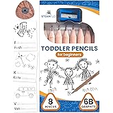 Learning Pencils For Toddlers 2-4 Years&ndash;Kids Pencils For Beginners, Toddlers And Preschoolers, Jumbo Triangle Shape With Soft Graphite (8pk+Sharpener)