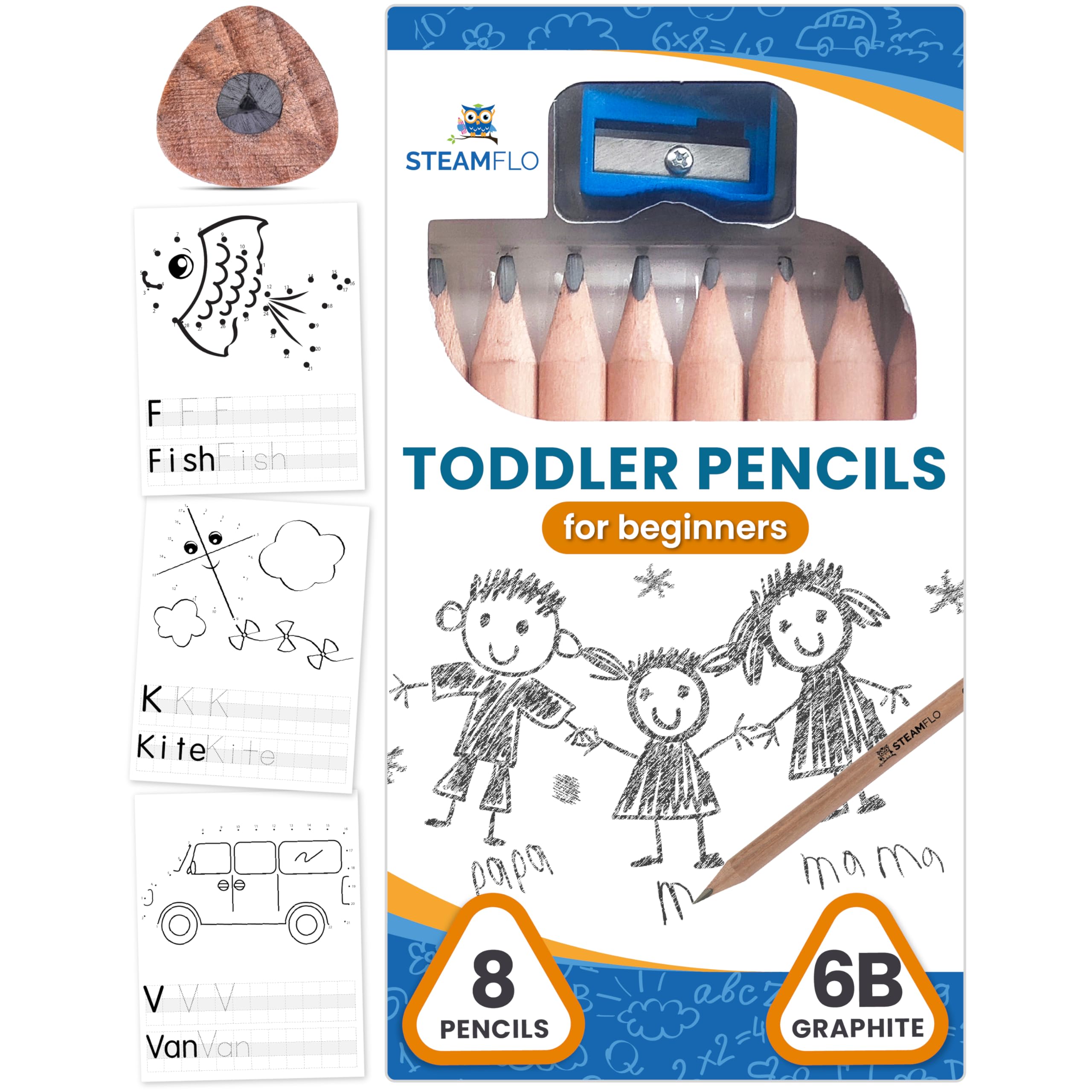 Photo 1 of ***MISSING PARTS*** Learning Pencils For Toddlers 2-4 Years–Kids Pencils For Beginners, Toddlers And Preschoolers, Jumbo Triangle Shape With Soft Graphite (8pk+Sharpener)