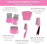 FurCare Flea Comb 7 Pieces Set Pink Stainless Steel Grooming Kit for Cats Dogs view 2