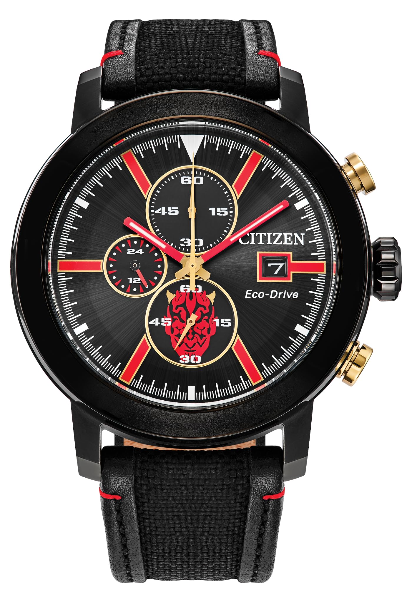 Citizen Men's Eco-Drive Star Wars Darth Maul Mastermind Chronograph Black Ion Plated Stainless Steel Case Watch,Black Cordura Nylon Strap, Black Dial (Model: CA0766-02W)