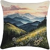 Sufamb Vintage Mountain Pillow Covers 18x18, Rustic Farmhouse Nature Forest Mountain Floral Landscape Decorative Throw Pillow Covers Pillowcases for Home Bedroom Living Room Decor