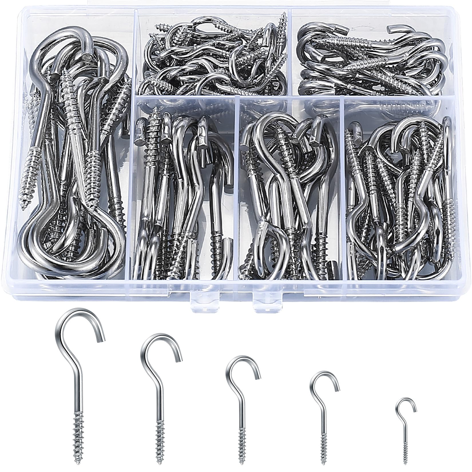 SZSLMY 115 Pcs Ceiling Screw Hooks, Metal Small Cup Hooks for Hanging Plants, Cups, Keys, Kitchen Cabinet Shelf, Silver