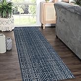 Seavish Hallway Runner Rug, Low Pile Washable Kitchen Runner Rug 2x6, Cotton Woven Reversible Entryway Rug, Dark Blue Farmhouse Throw Rug Runner for Living Room Bedroom Laundry Patio