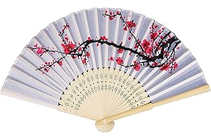 CHINSHWEHAW Delicate Cherry Blossom Design Folding Fan Favors Silk Folding Hand Fan Wedding Favors Gifts Favors Gifts Fan Girls Ladies Church Wedding Gift Party Favors DIY Decoration Music Festival Party Parade