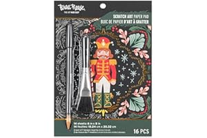 Brea Reese: Scratch Art Paper Pad - Holiday Motifs - 14 6x8 Pages, Reveal Seasonal & Festive Holiday Designs, Metallic Pops, Adult Craft Activity
