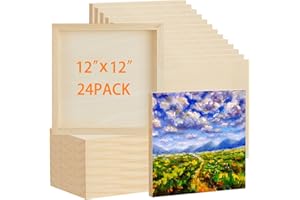 Barydat 24 Pcs Wood Panels for Painting 12'' x 12'' Unfinished Wood Canvas Board Artist Wall 0.79'' Deep Wooden Cradled Canvas Panels for Painting Pouring Arts Use with Oils, Acrylics