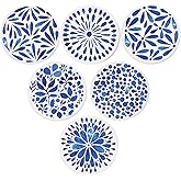 AD Set of 6 Coasters for Drinks Absorbing Round Ceramic Stone Coaster with Cork Base,Tabletop Protection Mat for Mugs and Cups,Office,Kitchen (Indigo Blue)