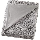 Comfort Spaces Ruched Faux Fur Plush Throw Blanket and Pillow Set with 2 Matching Square Pillow Covers Sofa Throw Blanket for Living Room, Chair, Couch, Home Office Luxurious Fuzzy Soft Grey 50"x 60"