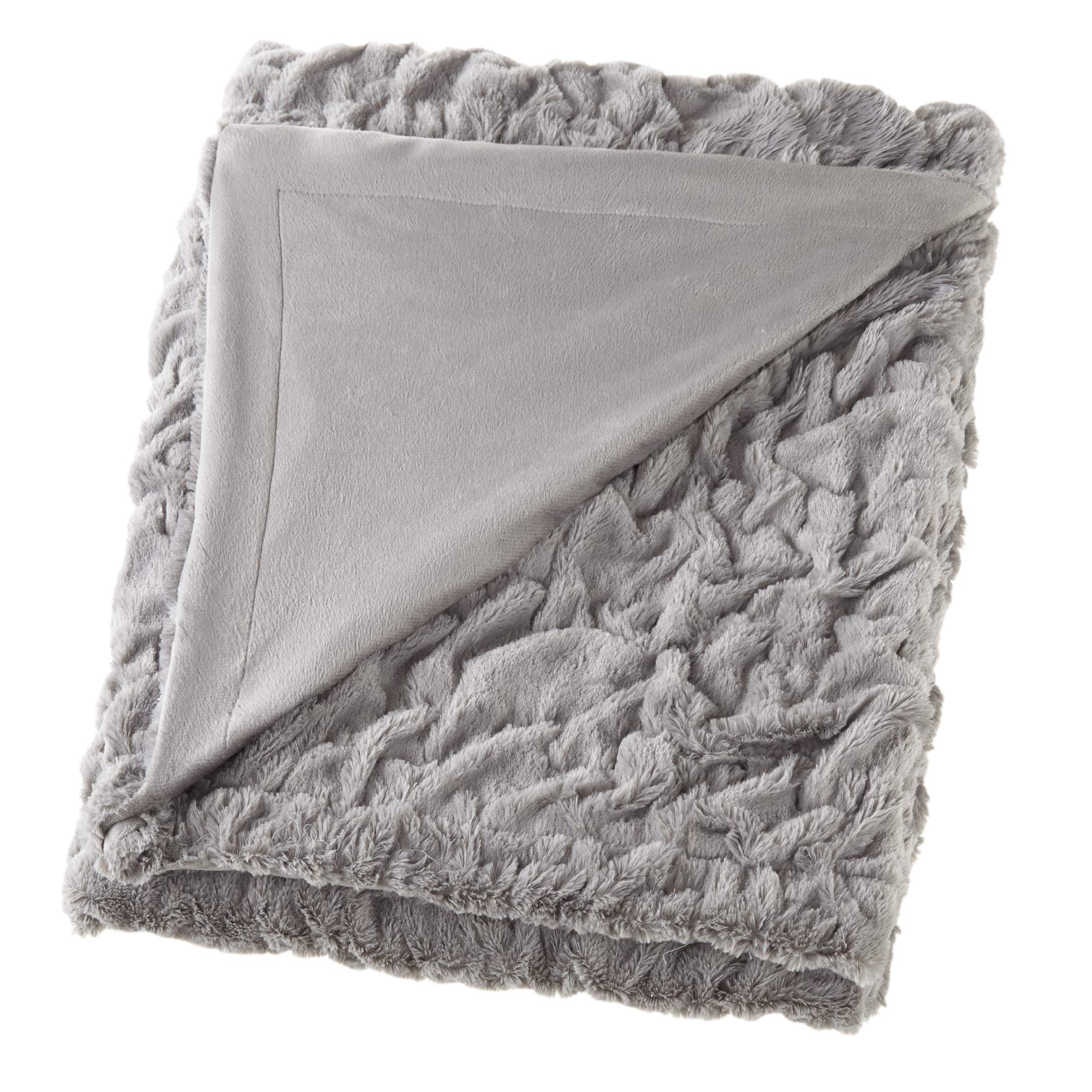 Comfort Spaces Ruched Faux Fur Plush Throw Blanket and Pillow Set with 2 Matching Square Pillow Covers Sofa Throw Blanket for Living Room, Chair, Couch, Home Office Luxurious Fuzzy Soft Grey 50"x 60" Image