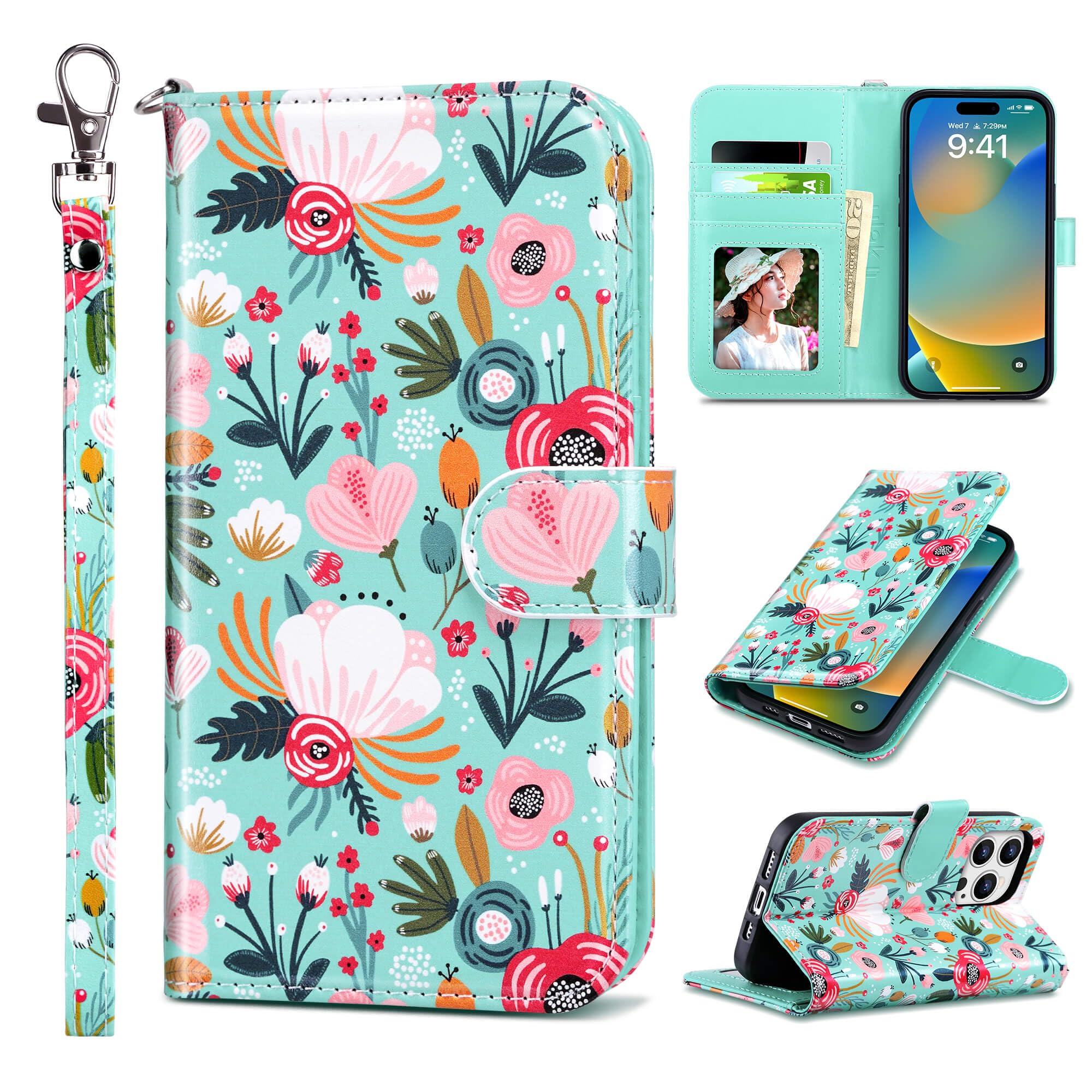 ULAK Compatible with iPhone 15 Pro Wallet Case with