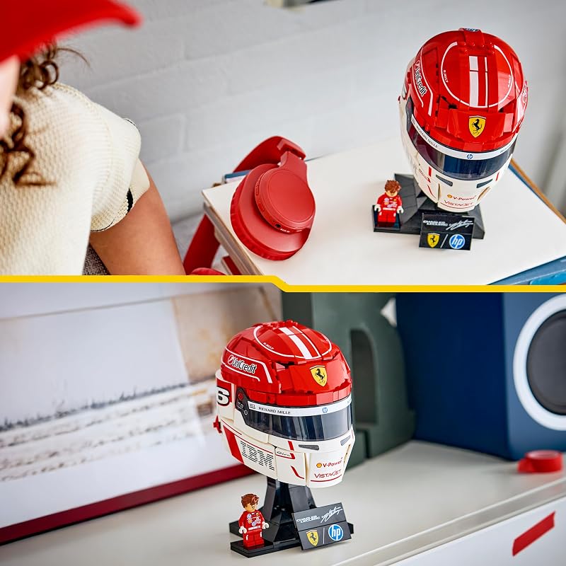 Capacete Editions Scuderia Ferrari HP Charles Leclerc - Merchandising de F1 - Kit de Modelo de Exposição com Minifigura de Coleção - Presente para Rapazes de 14+ Anos e Fãs Adultos de Desporto Motorizado - 43014