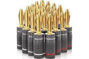 BlueRigger Banana Plugs 12 Pairs / 24 pcs (Closed Dual Screw) - 24 Pack Gold Plated Speaker Plugs Connector for Speaker Wire, Amplifier, Receiver, Banana Wall Plate, Home Theater