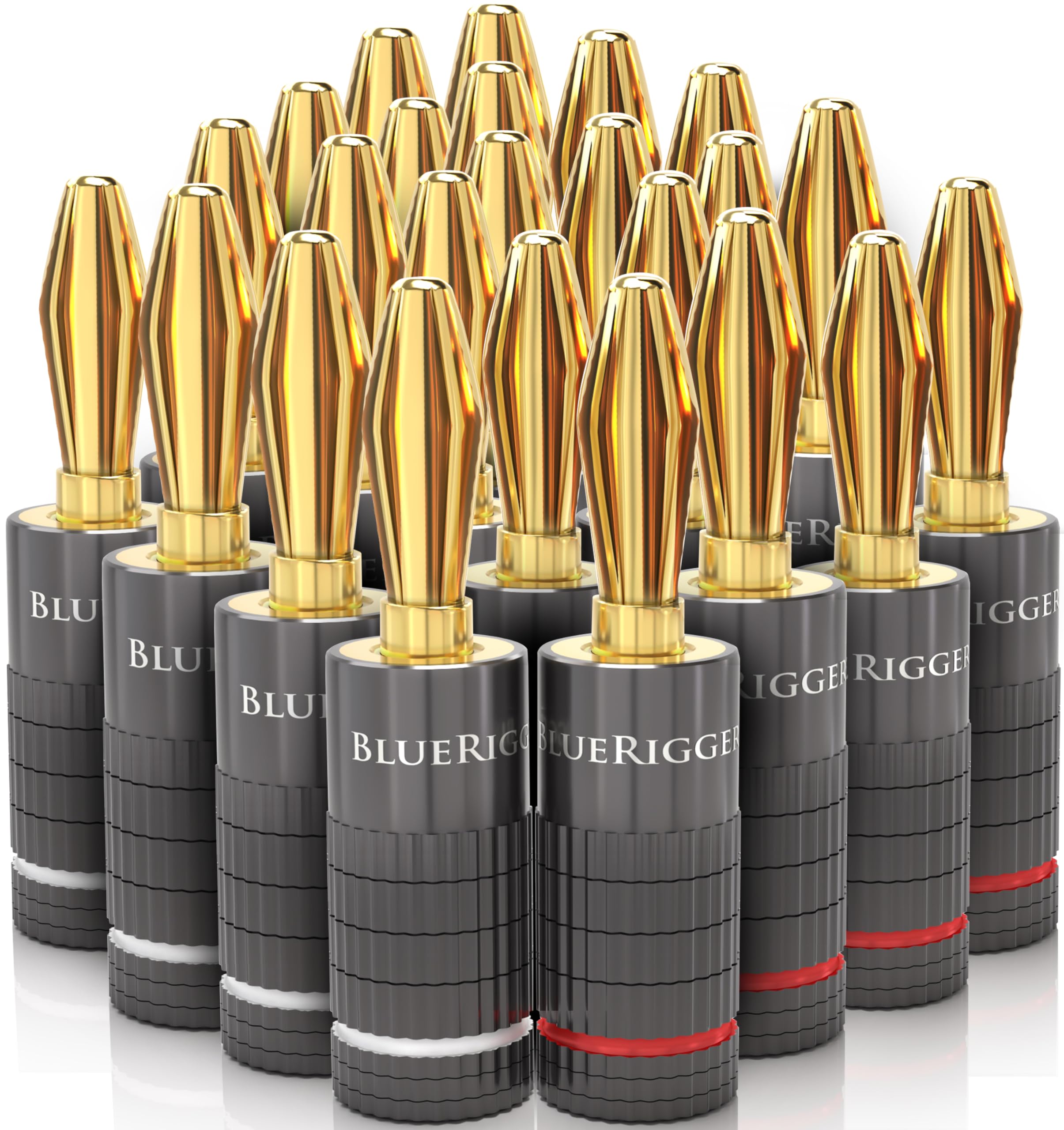 BlueRigger Banana Plugs 12 Pairs / 24 pcs (Closed Dual Screw) - 12 Pack Gold Plated Speaker Plugs Connector for Speaker Wire, Amplifier, Receiver, Banana Wall Plate, Home Theater