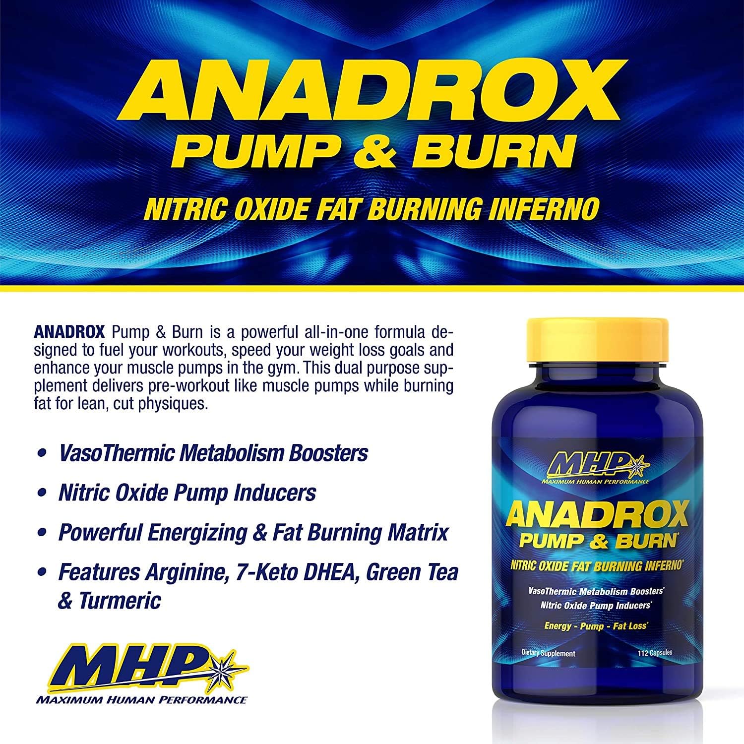MHP Anadrox Pump & Burn, Nitric Oxide Fat Burning Inferno, 112 capsules: Health & Personal Care