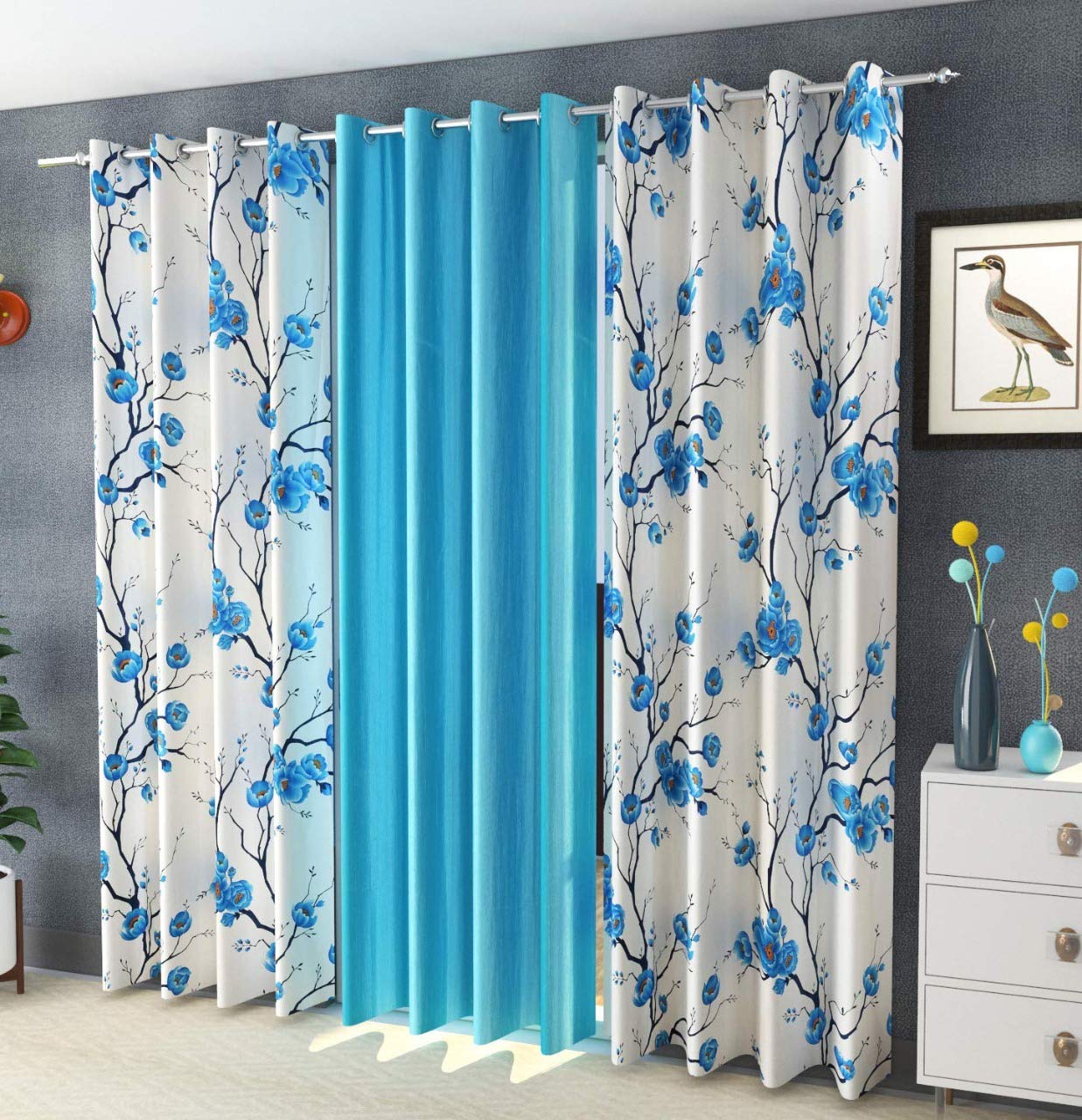 Buy Unique Home's Polyester Floral Curtains ( Set of 3 ) Home Washable