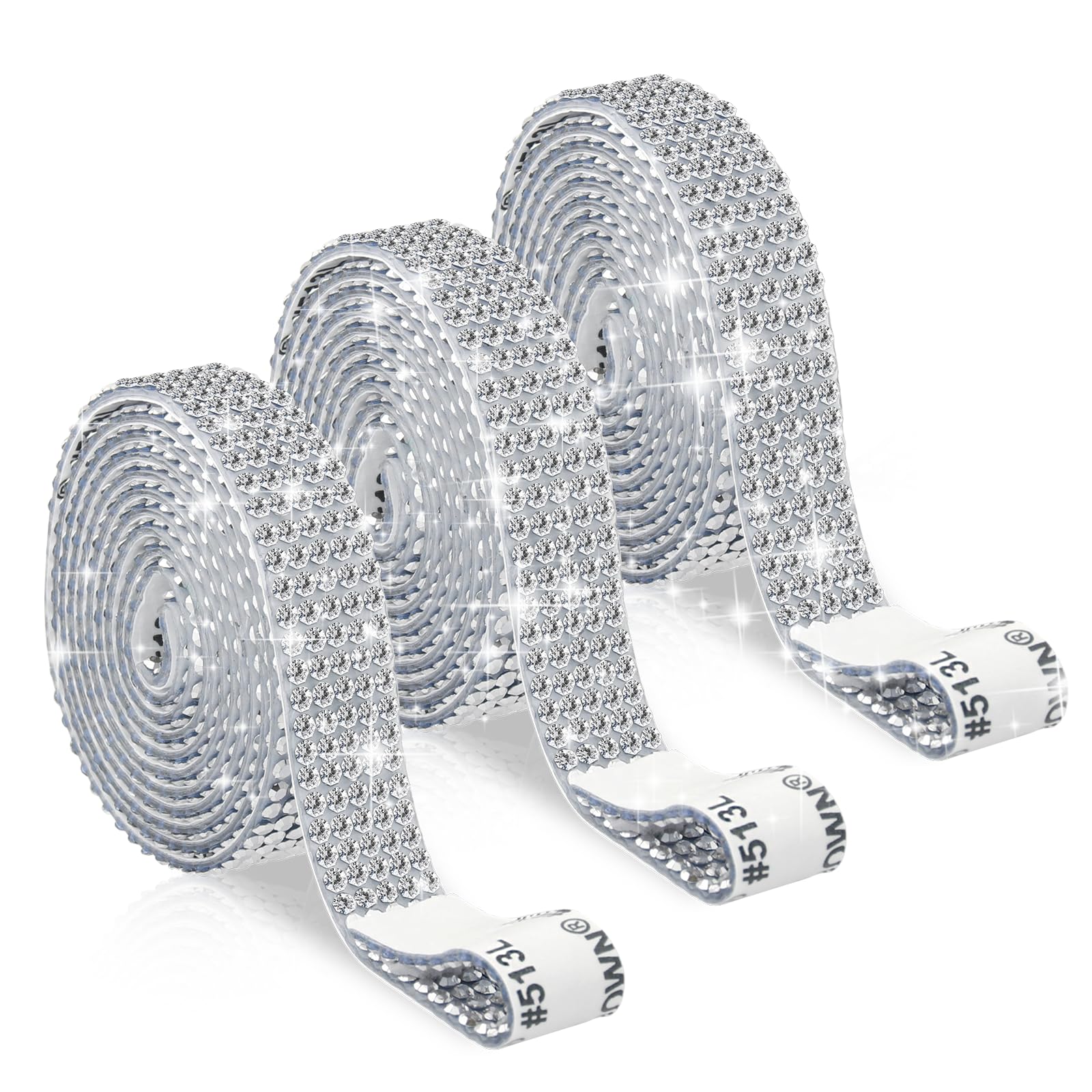 Photo 1 of 2 Rolls Self-Adhesive Rhinestone Ribbon, 3 Yards x 0.43 Inch Silver Crystal Strips Glitter Rhinestones Tape for Crafts Wedding Bling Decor