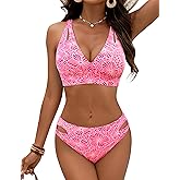 Blooming Jelly Womens Cheeky Bikini Sets Push Up Two Piece Swimsuit High Cut Tie Back Bathing Suits Curvy Swim Suit